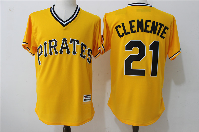 2017 MLB Pittsburgh Pirates #21 Clemente Yellow Throwback Game Jerseys->pittsburgh pirates->MLB Jersey
